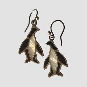 950 Silver Penguin Earrings Genuine Mother-of-Pearl Inlay | Artisan Vintage